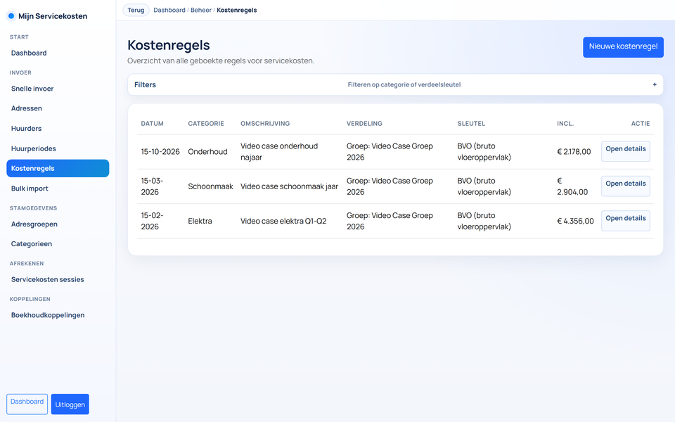 Gemaakte kosten toevoegen in de app